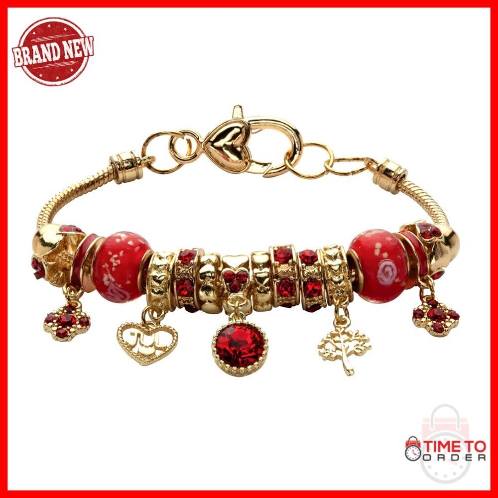 Adjustable Crystal Charm Bracelet with Birthstone, 8 Inch Length